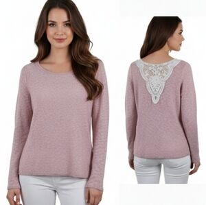 Pink Republic women's pink crocheted lace back sweater size medium NWT